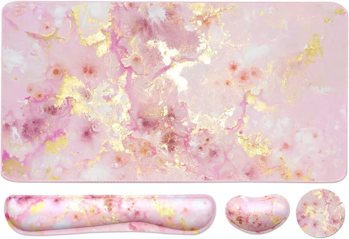 Kenuco Kenuco Extended Mouse Pad &amp; Wrist Rest Set 35.4×15.7 in Pink Gold Marble — product photo