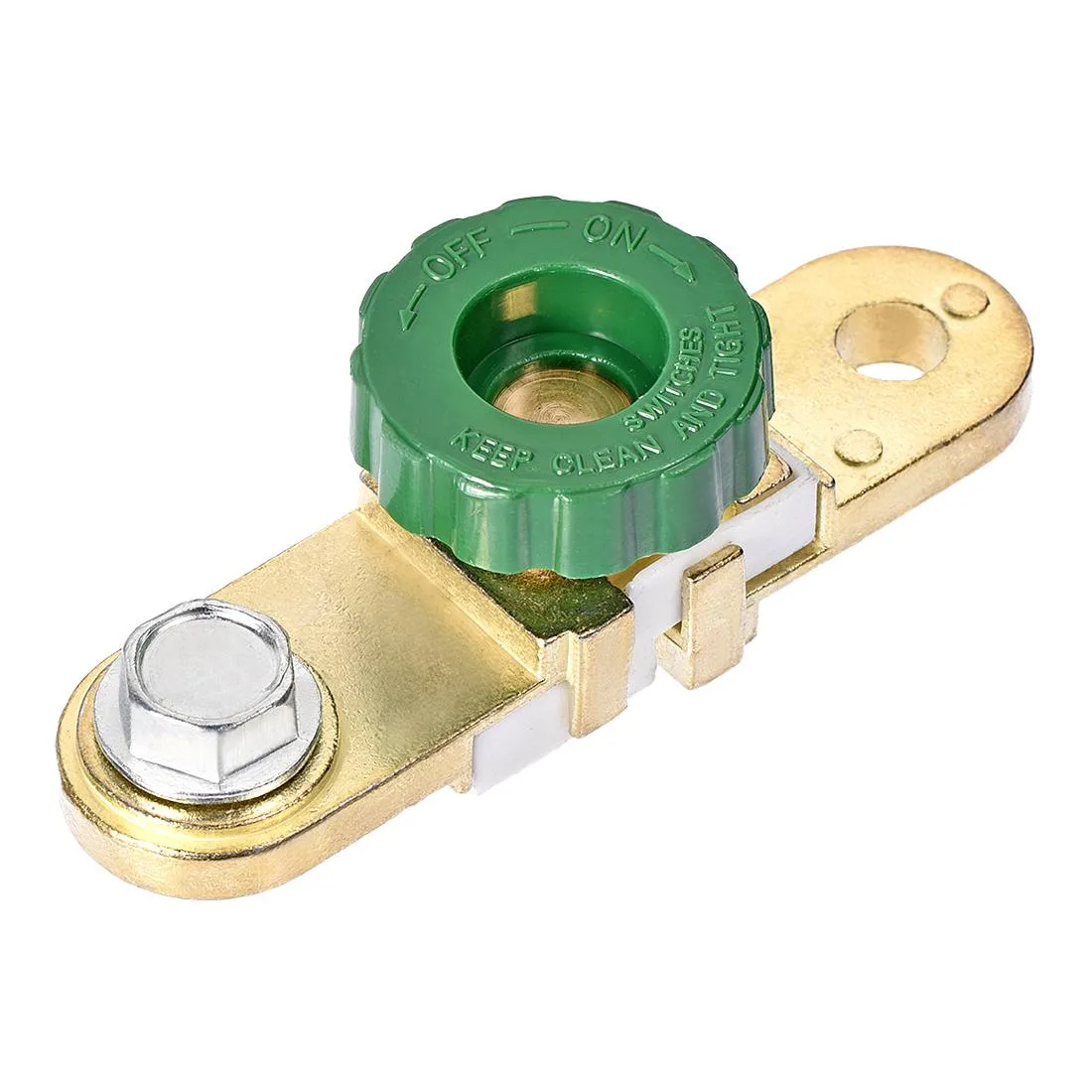 Brass plated zinc alloy battery disconnect switch with knob, 102mm long, 10mm inner diameter