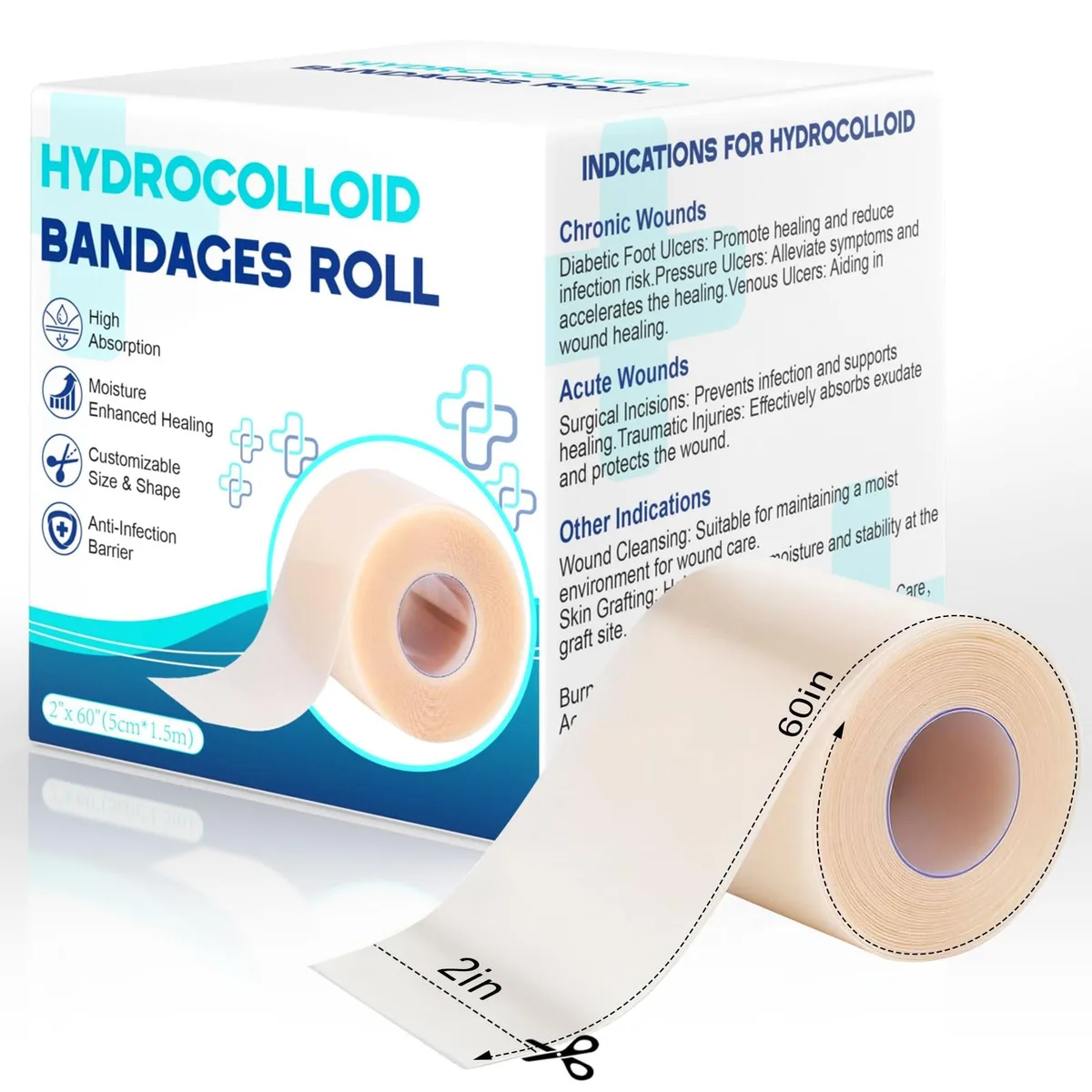Beige rectangular hydrocolloid bandage roll on white background