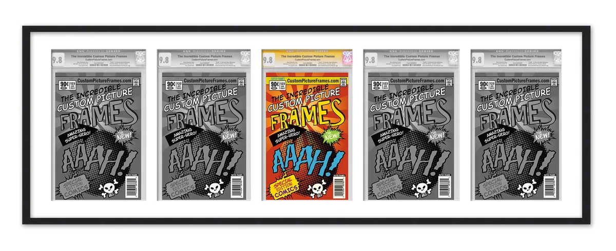 CustomPictureFrames.com CustomPictureFrames.com 5 Comic Book Frame Black 44x14in White Mat Silver Age 1956-1970 — product photo
