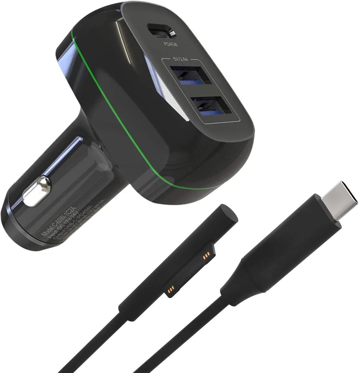 usbroway usbroway 60W USB-C PD Car Charger + Surface Cable — product photo