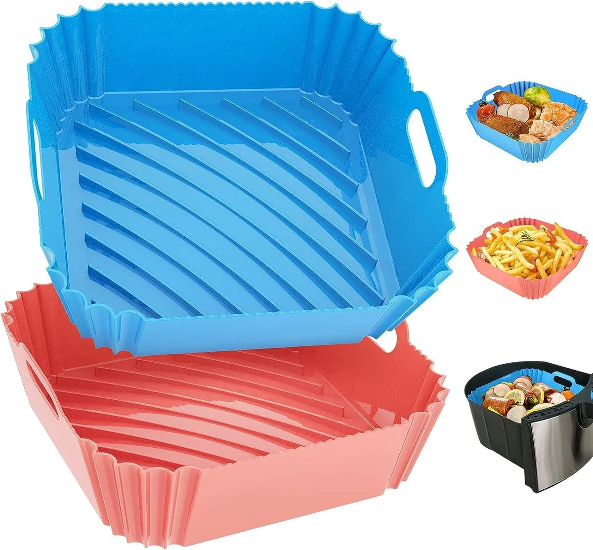 Two square silicone liners, 7.1 inch base, 8.6 inch top, pleated sides