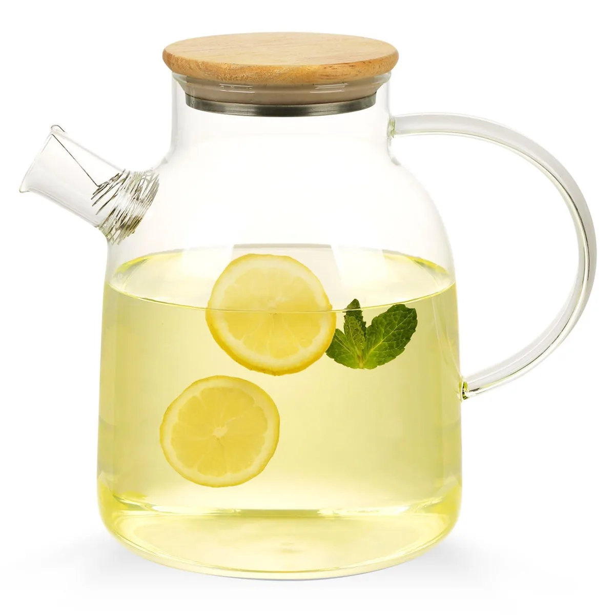 Clear glass teapot with stainless steel infuser and bamboo lid, 1.7 litre capacity