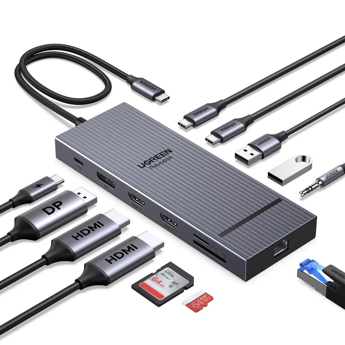  Ugreen 55767 12-in-1 Docking Station Triple 4K 2xHDMI+DP — product photo