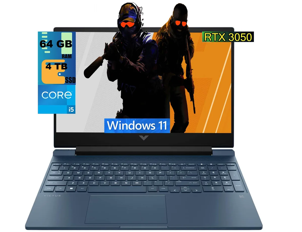 HP HP Victus 15 gaming laptop Blue i5-12450H RTX 3050 64GB DDR5 4TB PCIe — product photo