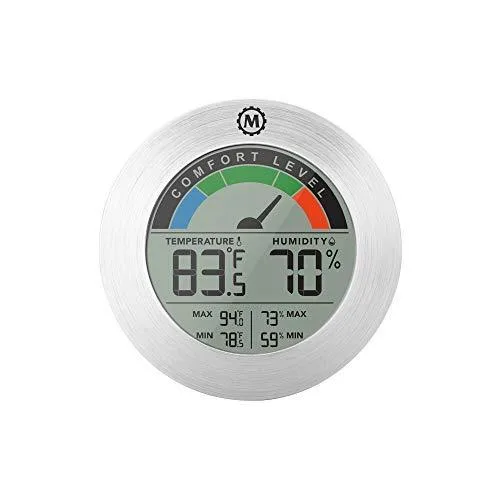 White rectangular digital thermometer hygrometer with LCD display and retractable stand