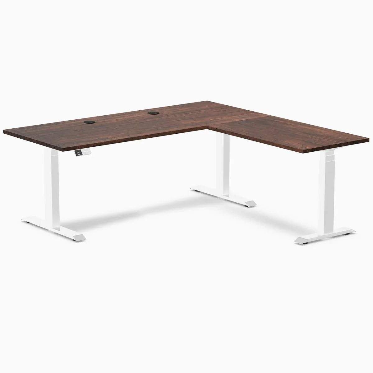 Desky Desky Softwood L-Shape Sit Stand Desk American Rustic Pine White 72 x 30 x 70 x 24 in — product photo