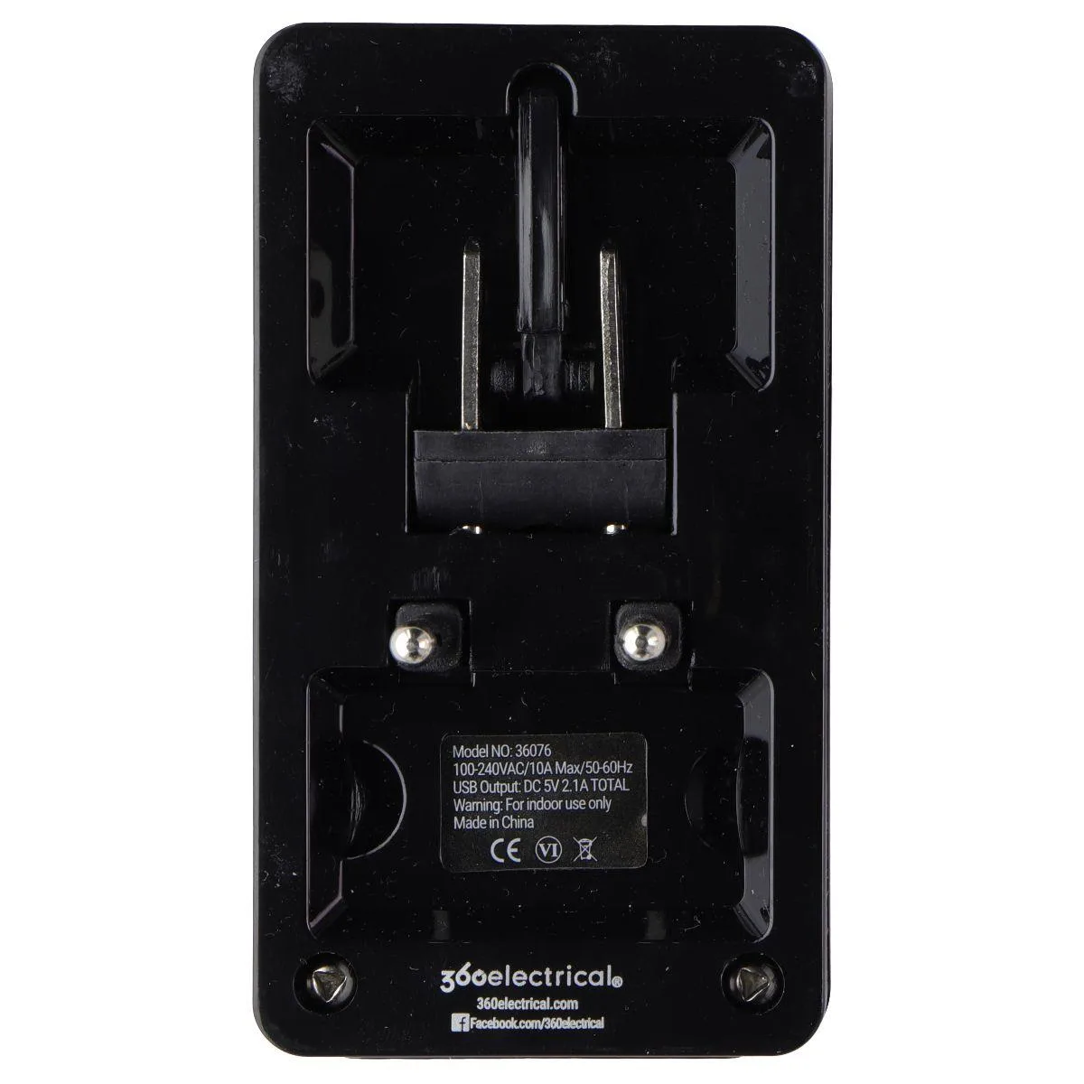 360 Electrical 360 Electrical 2 Outlet Adapter 2.1A USB Black — product photo