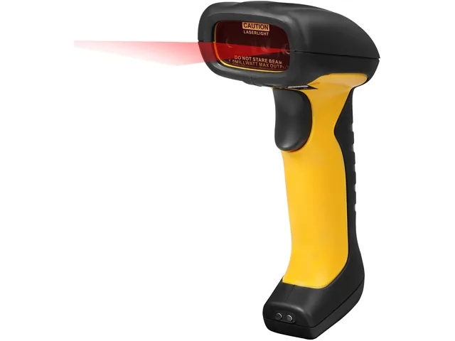Black handheld barcode scanner with charging cradle, smooth antimicrobial finish