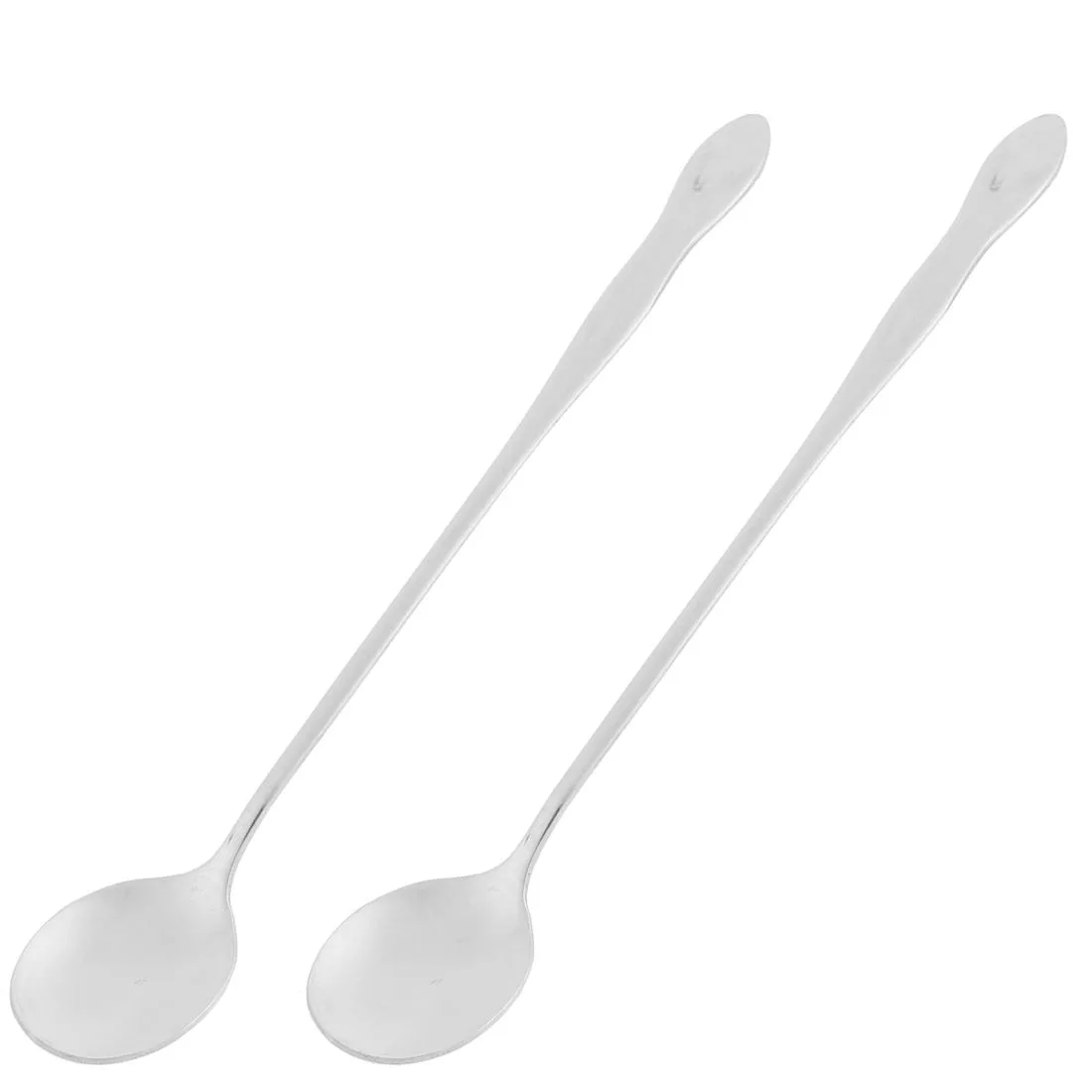 Two silver stainless steel long handle spoons with polished finish 19.5cm length