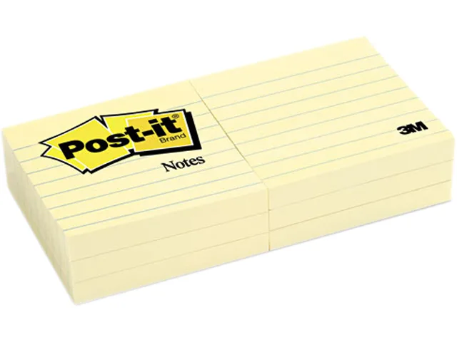 Six square yellow lined sticky-note pads in a pack