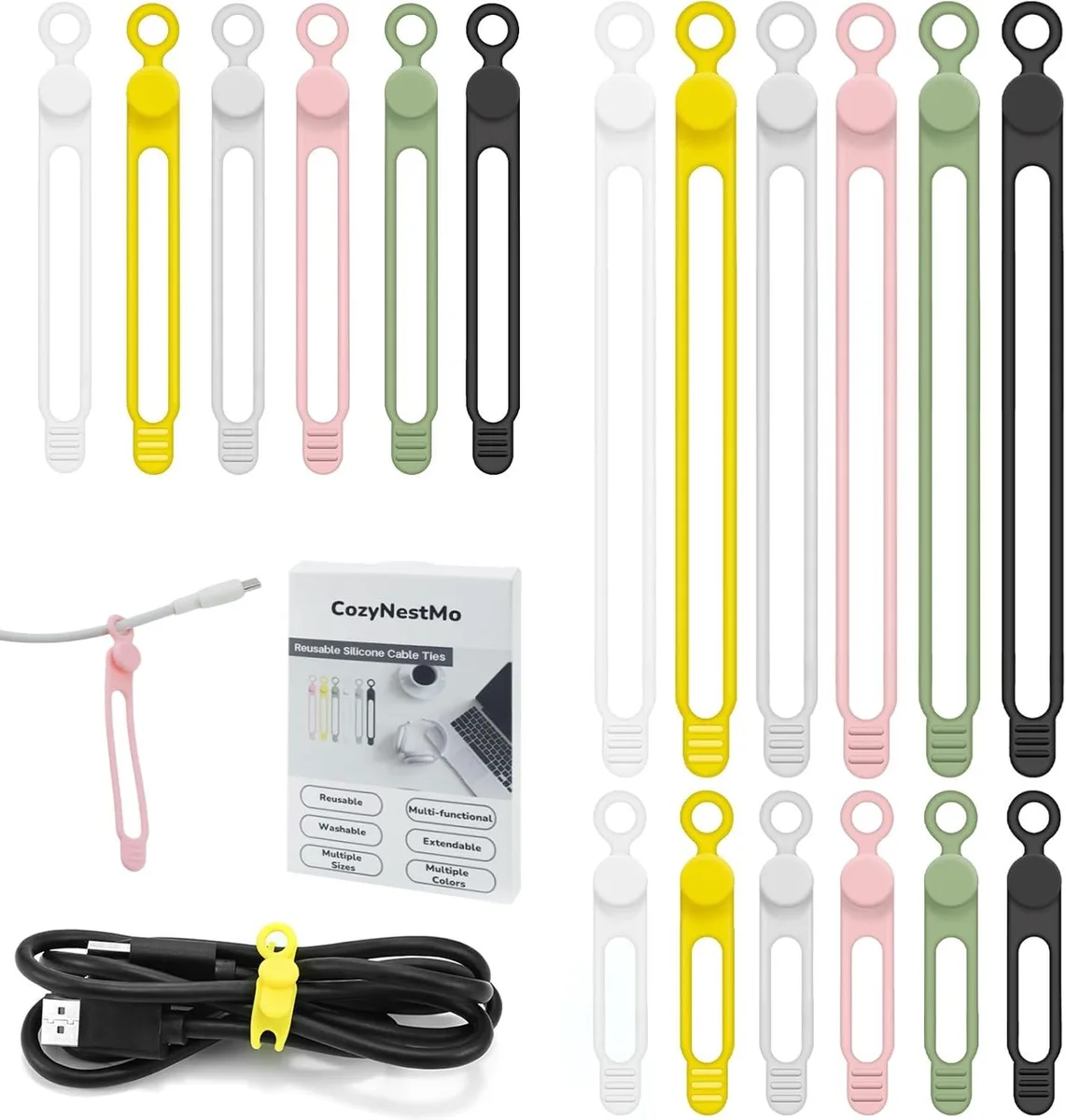 Ennovor Ennovor Silicone Cable Ties 18 Pack 6 Colors 3 Sizes accessory — product photo