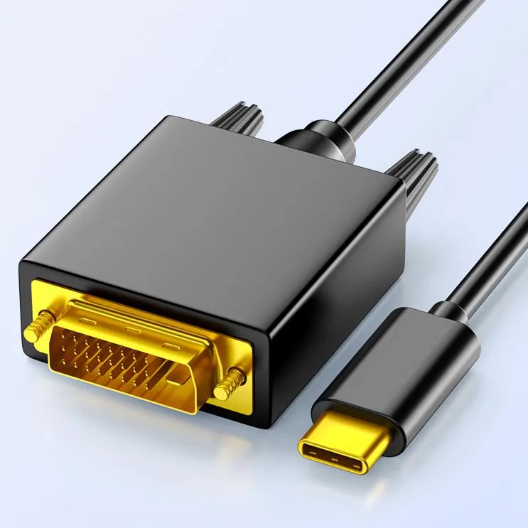 Black USB-C to DVI cable with male connectors on both ends
