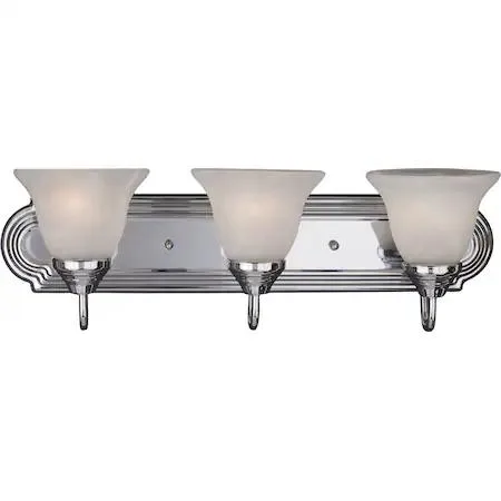 Three-light 24-inch polished chrome vanity fixture with cylindrical glass shades
