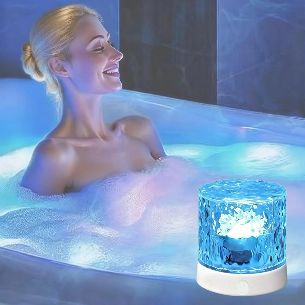 Small white acrylic cube with smooth finish, 4.3 inches on each side, projects ocean wave patterns