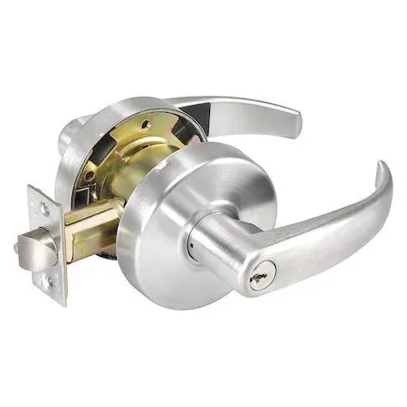 Curved classroom lever lockset in dull chrome finish
