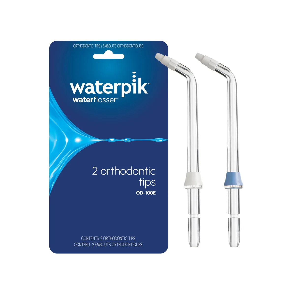 Two clear orthodontic tips with tapered brushes, 1.3 by 9.5 by 17 cm