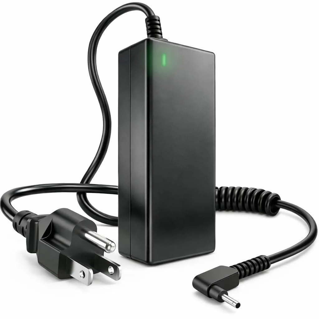 Black rectangular Dell 85W AC adapter with 3.0mm barrel tip and attached power cord
