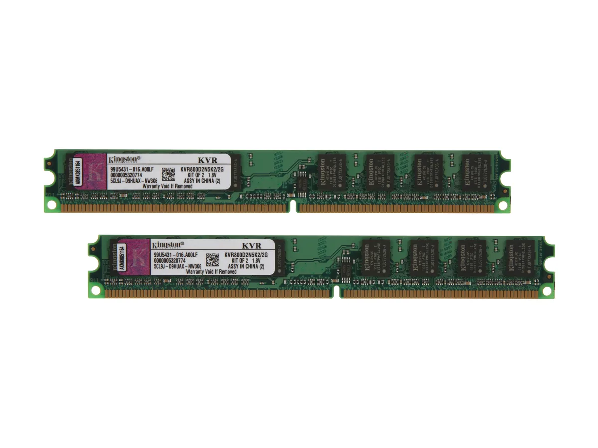 Kingston Technology Corp. Kingston Technology Corp. KVR800D2N5K2/2G 2GB (2 x 1GB) DDR2 800 PC2 6400 CL5 1.80V memory upgrade — product photo