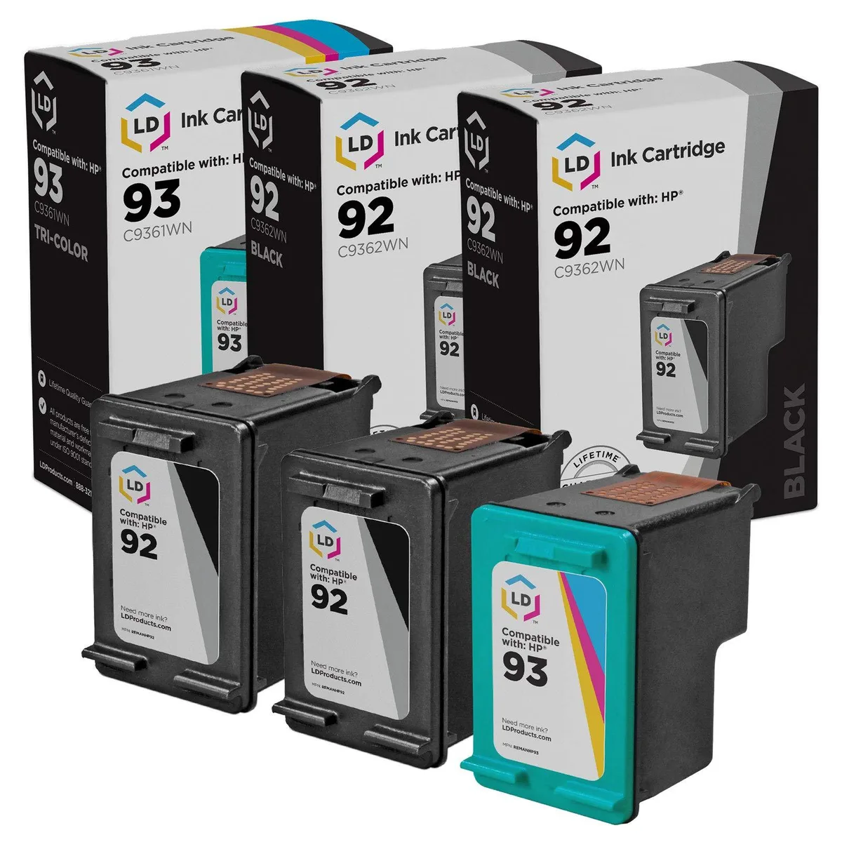 LD Products LD Products HP 92 &amp; 93 Ink Cartridge 3-Pack (2 Black, 1 Color) — product photo