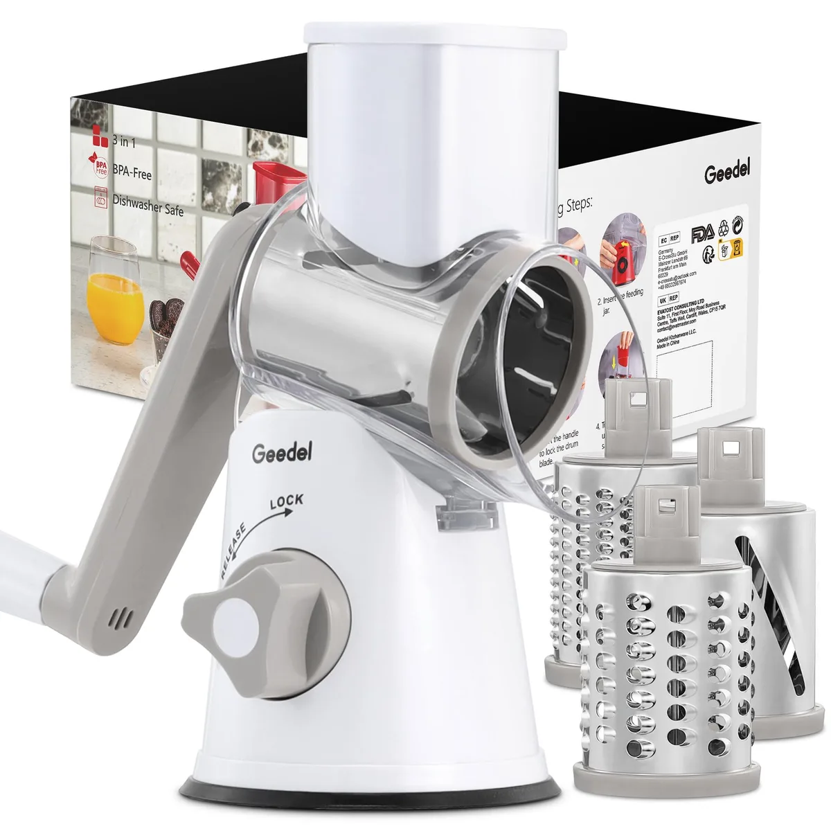  Rotary Cheese Grater Hand Crank with Three Blades — product photo