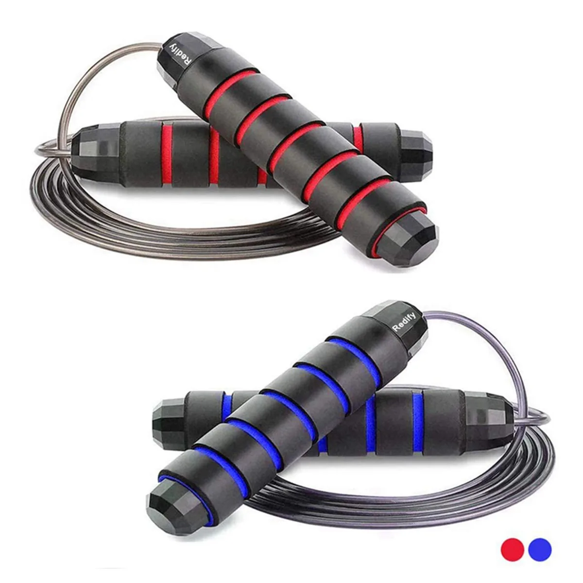Red adjustable jump rope with foam handles, 9.8ft long