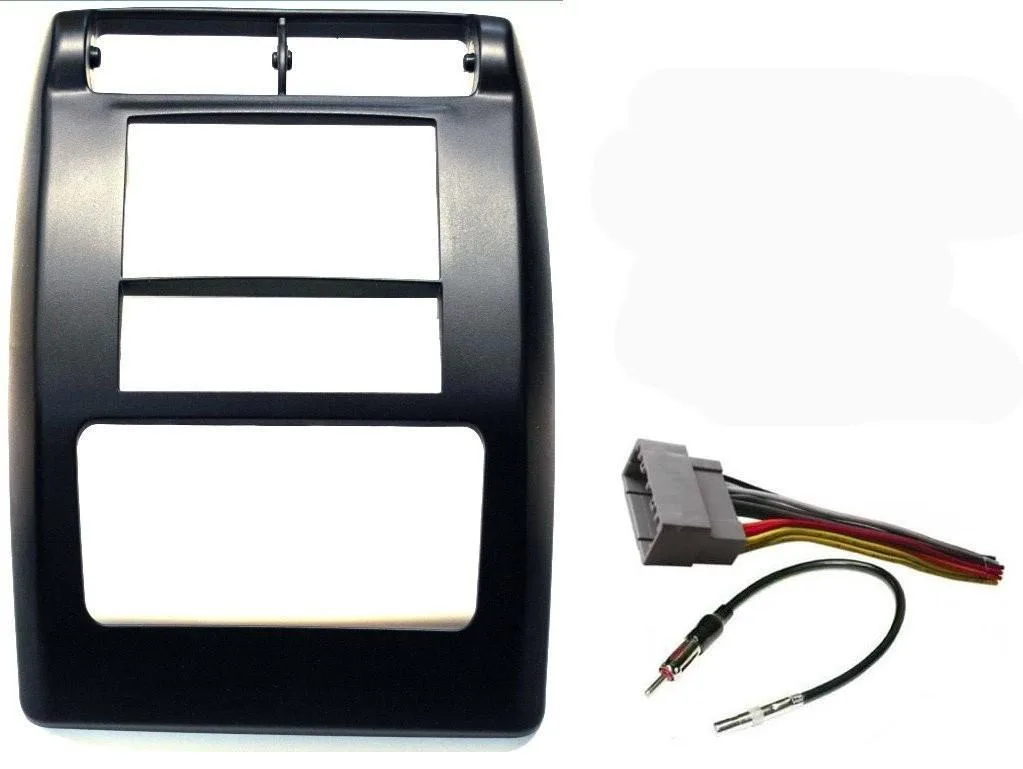Black plastic double-DIN dash kit for Jeep Wrangler 2003-2006
