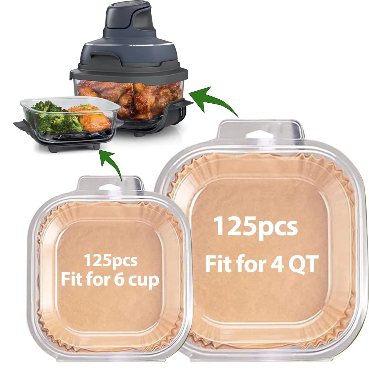 Stack of 250 unbleached parchment liners in two sizes for Ninja Crispi glass containers
