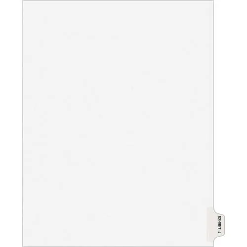 White letter-size tab dividers with printed Exhibit J tabs, 25 pack