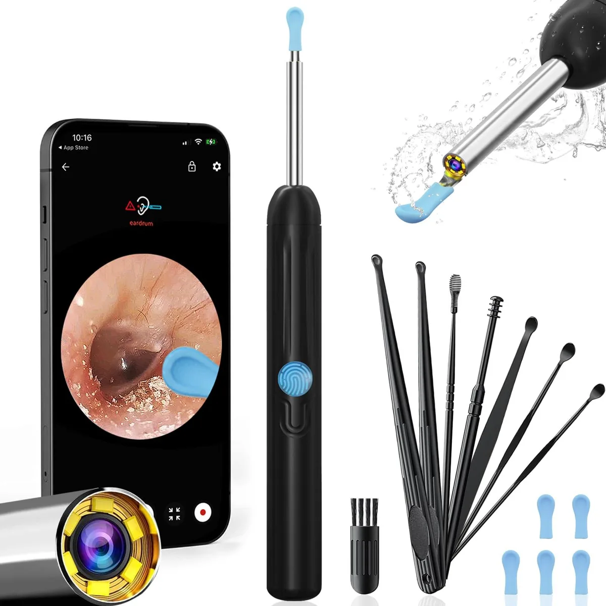 Black ear camera with six LED lights and slim 3.5 mm lens