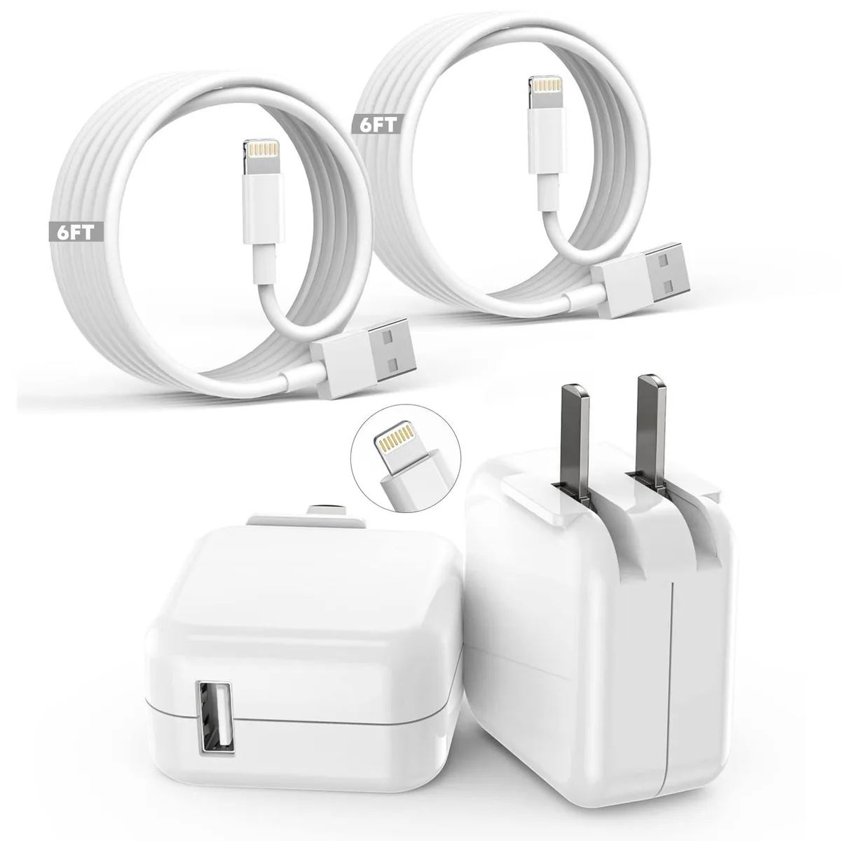 MCHOSE MCHOSE 2×6 ft Lightning cable with 12 W foldable USB charger — product photo