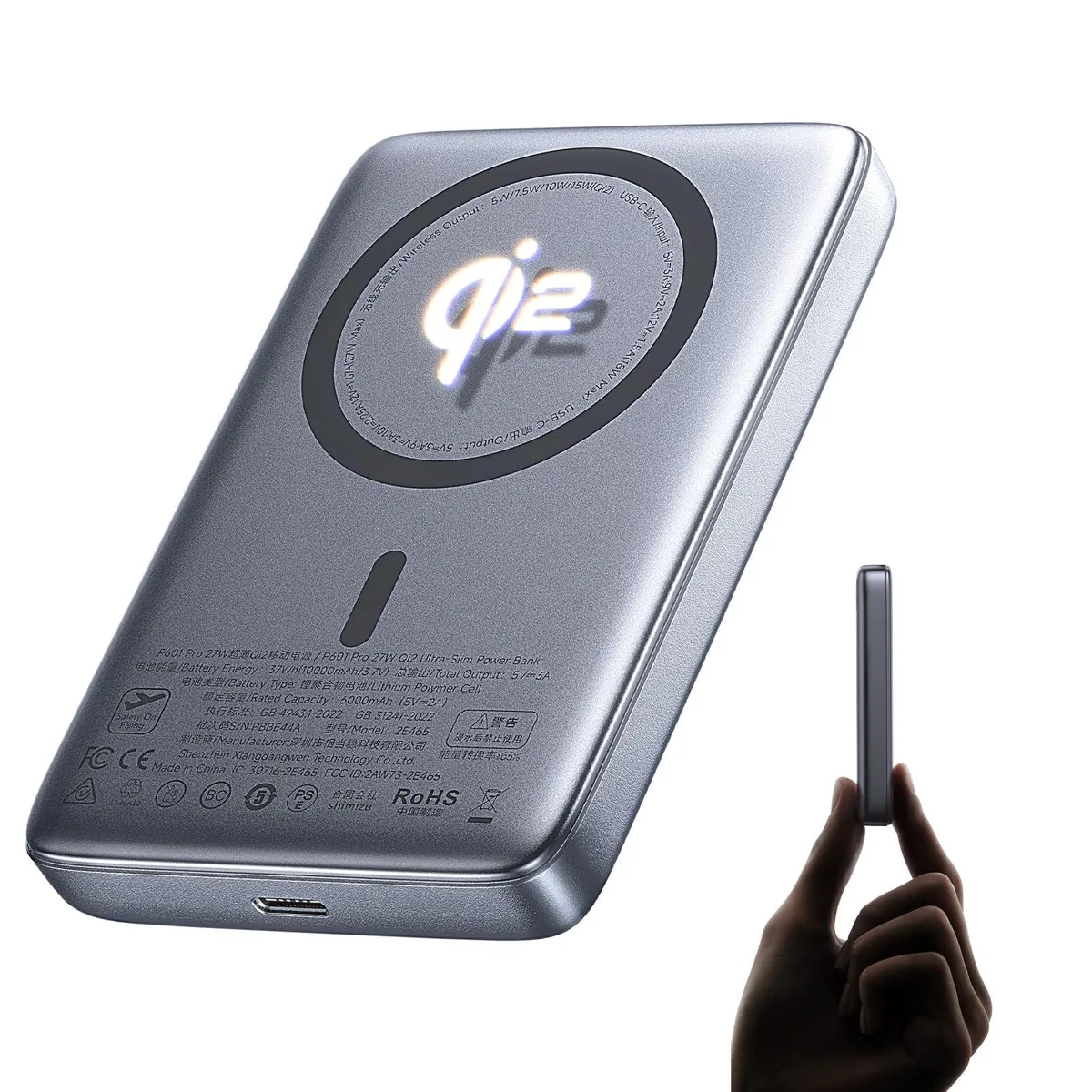 LISEN 2E465 10000mAh Qi2 15W MagSafe Power Bank Dark Gray — product photo
