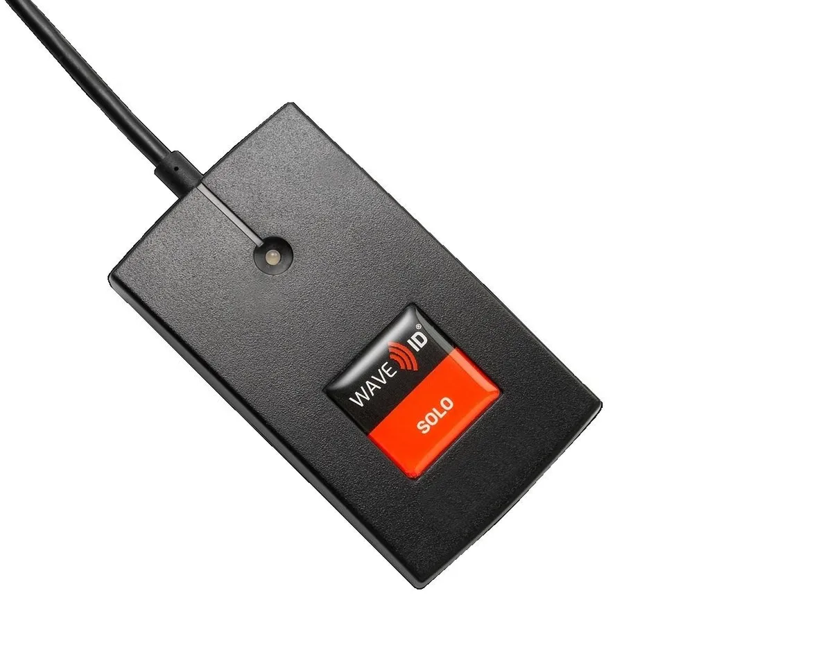 RF IDEAS RDR-7581AKU-C16 barcode scanner, compact rectangular shape, matte black finish