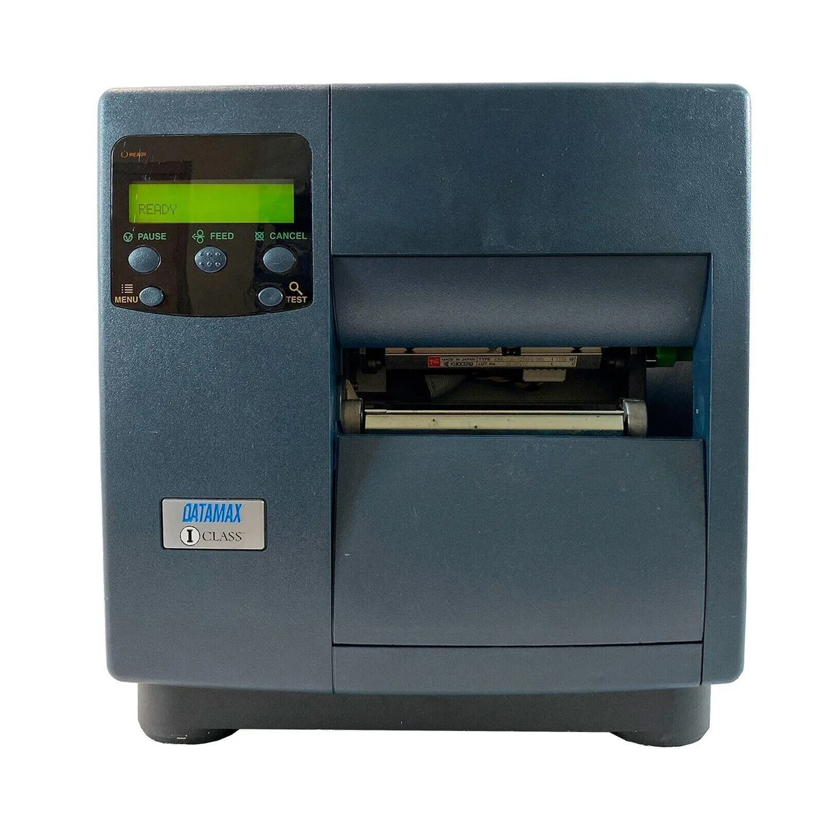 Datamax DMX-I-4208 industrial label printer, grey rectangular unit with front media window