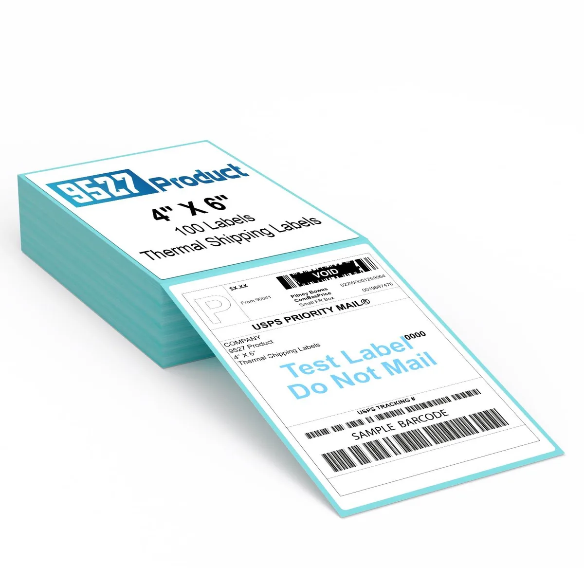  Fanfold 4 x 6 Direct Thermal Labels Blue Background 100 Labels — product photo