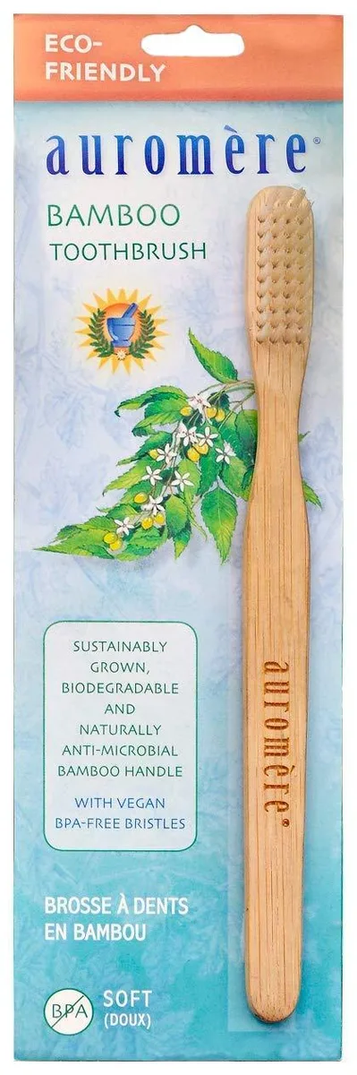 White bamboo manual toothbrush with soft bristles