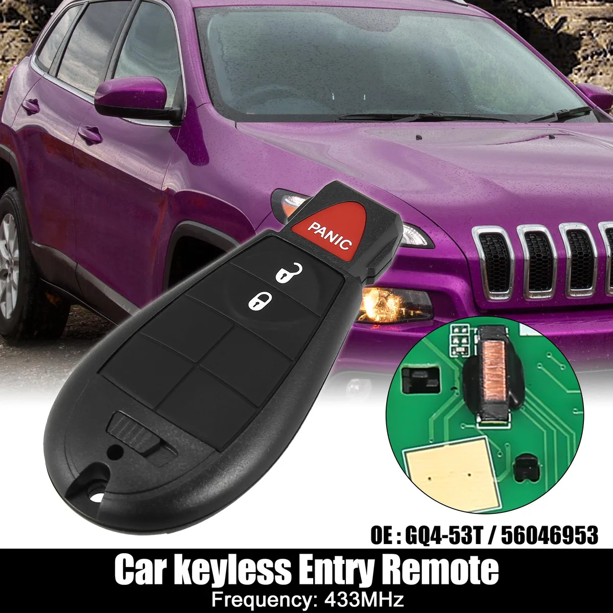 Unique-Bargains Unique-Bargains GQ4-53T 433MHz keyless entry remote for Jeep Cherokee 2014-2019 3 button with door key — product photo
