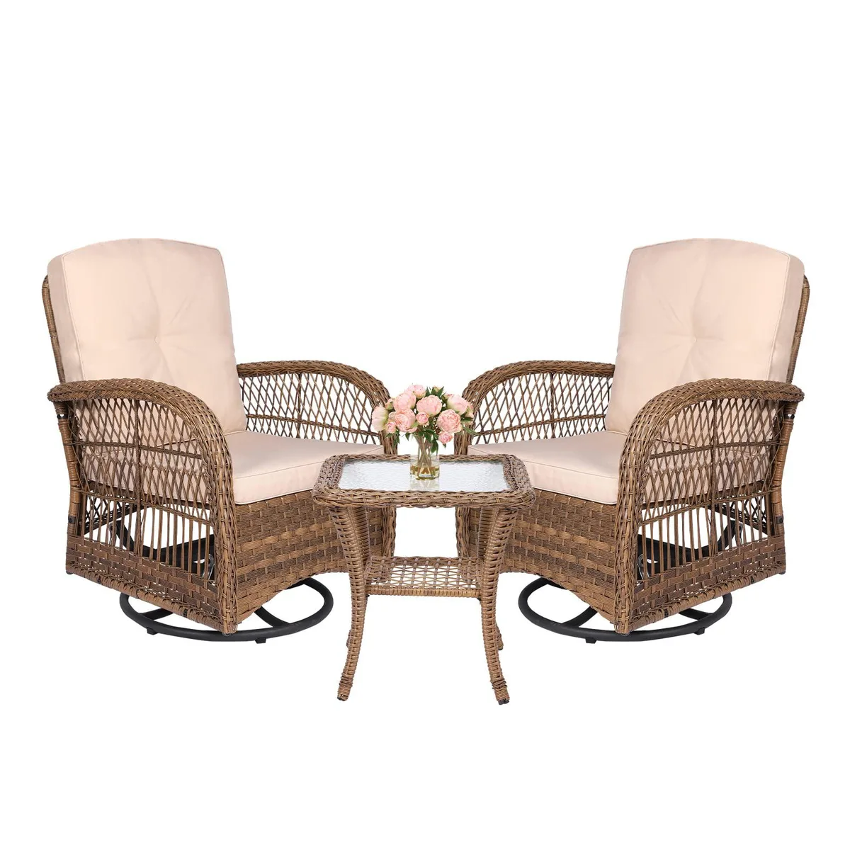 MEETWARM MEETWARM 3-Piece Swivel Rocker Patio Set Light Brown — product photo