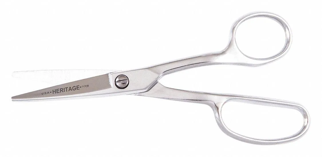 Curved-handle carpet napping shear, blunt tips, chrome-plated steel, 8-inch length