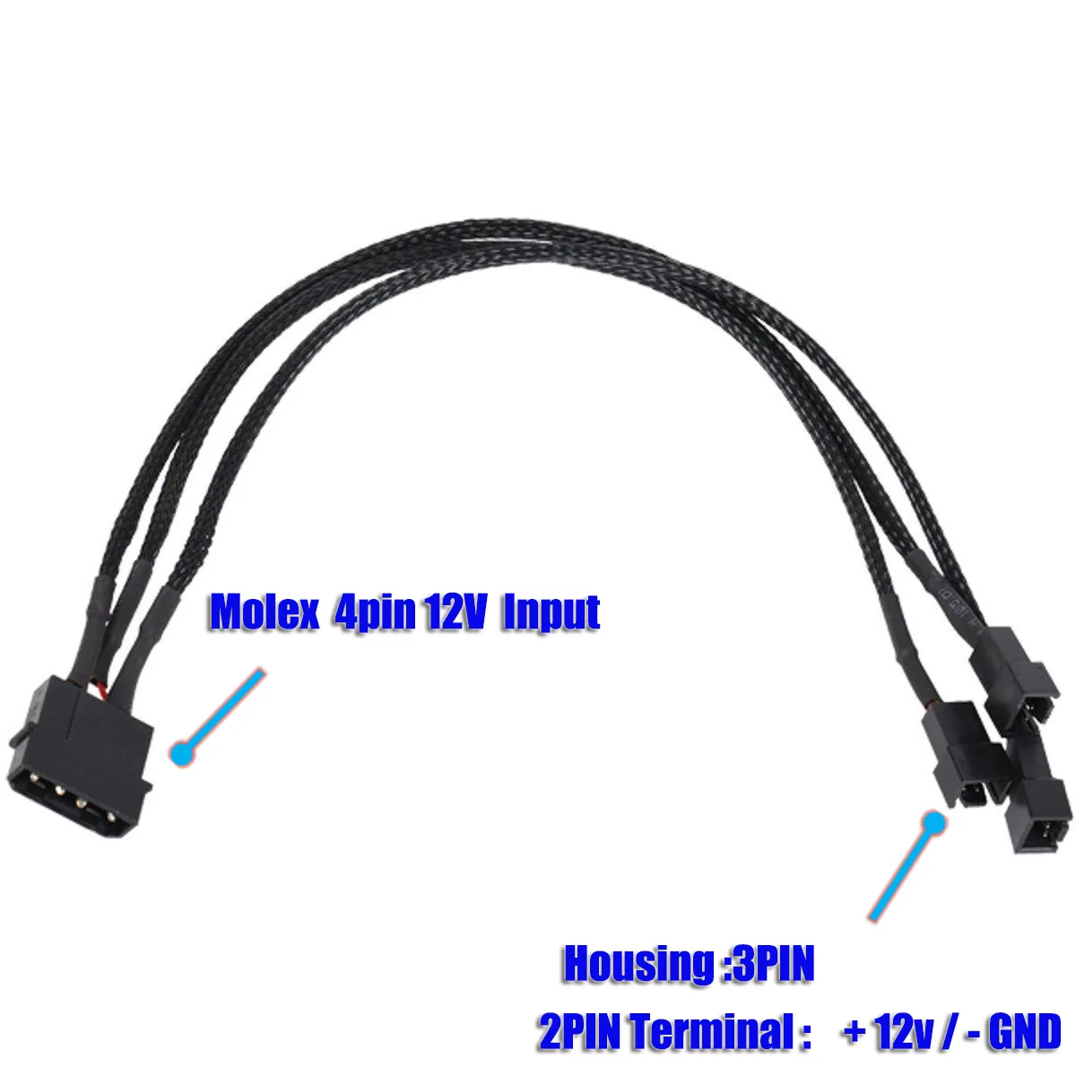 Shenzhen ZYX Science &amp; Technology Co Shenzhen ZYX Science &amp; Technology Co 2-Pack Molex to 3-Pin Fan Splitter Cable 25cm Black Sleeved — product photo