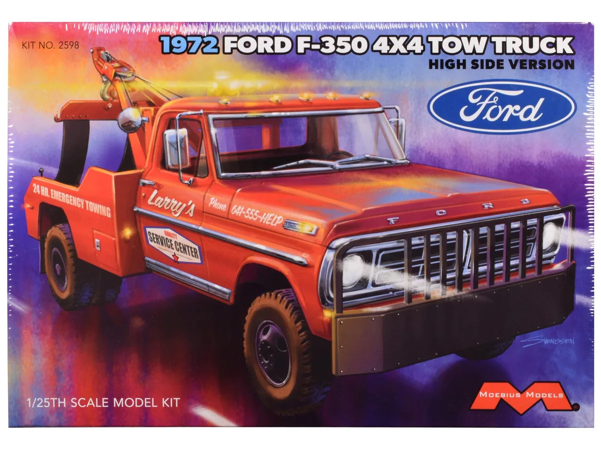 Moebius Models Moebius Models 1972 Ford F-350 4x4 Tow Truck High Side 1/25 Scale Model Kit — product photo