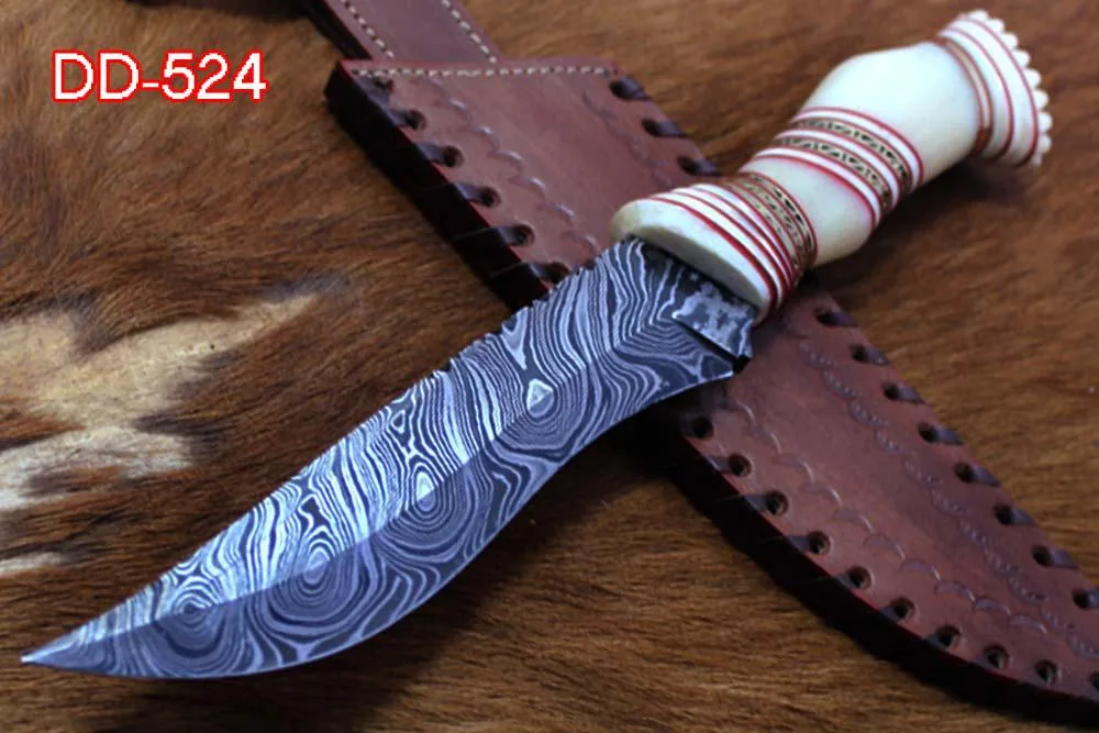 Damascus Depot Damascus Depot 13" Hand Forged Damascus Skinning Knife White Camel Bone Brass Spacer — product photo