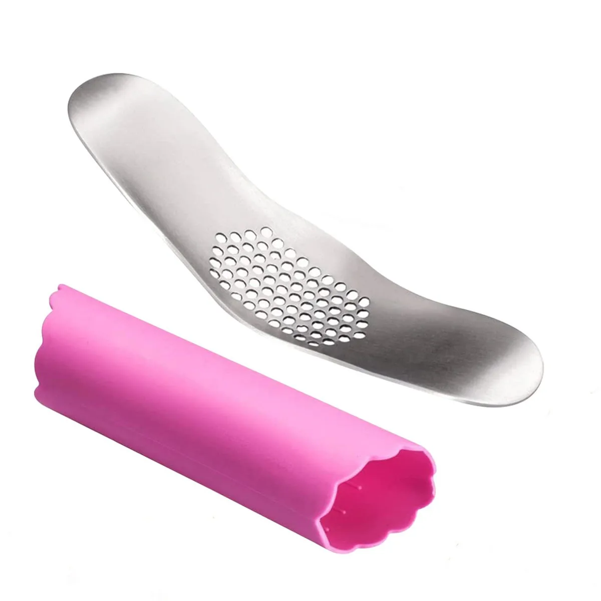 Stainless steel garlic rocker with silicone peeler tube