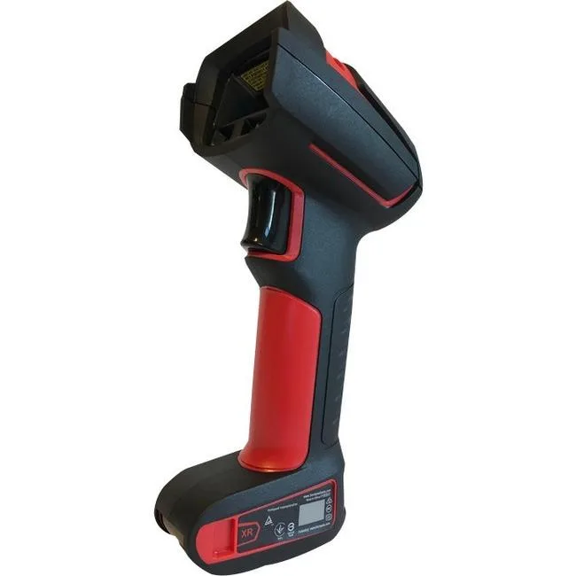 Yellow rugged handheld barcode scanner with pistol grip and trigger