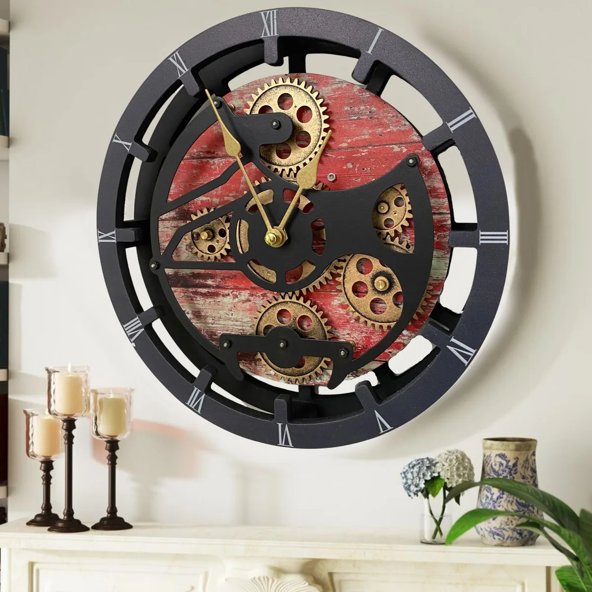 The Gears Clock The Gears Clock CANADA LINE 16 inch Round Red Lava clock — product photo