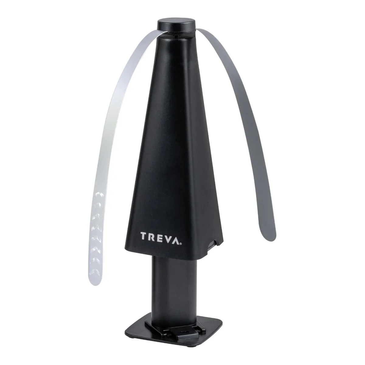 White plastic telescoping fan with holographic blades, 10 inches extended