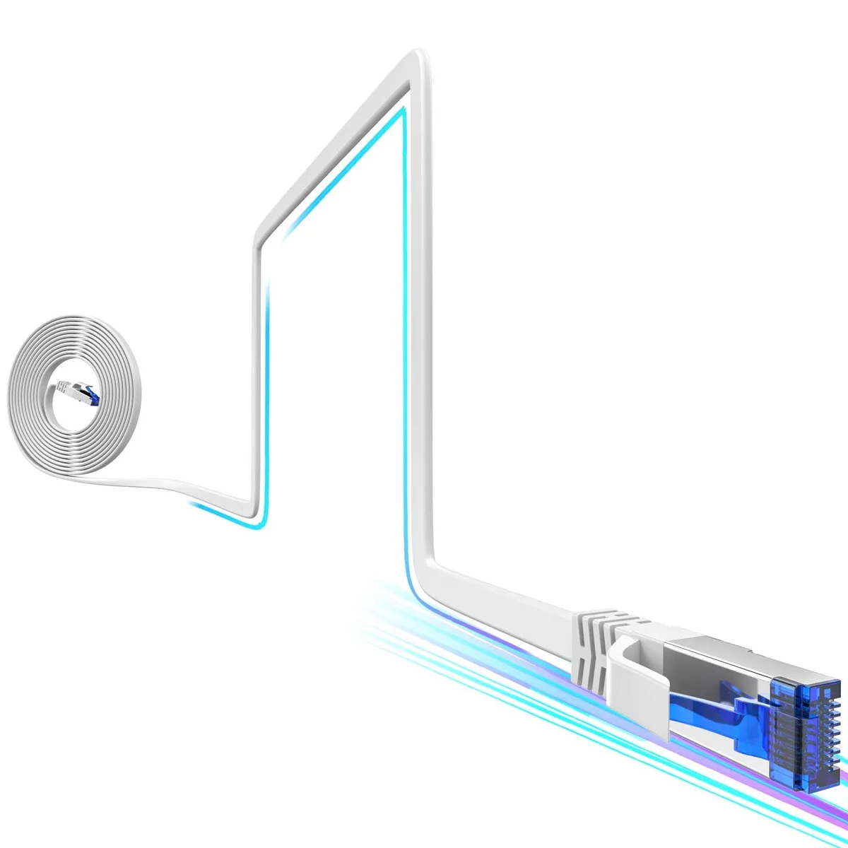  10Gsupxsel Cat8 Flat Ethernet Cable 50ft White 2.7mm 40Gbps 2000MHz — product photo