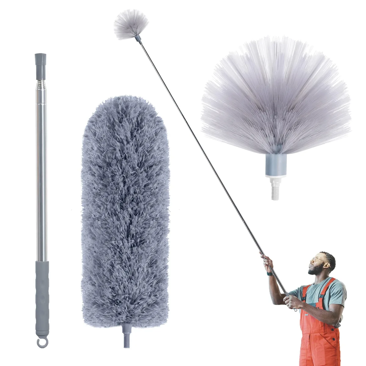IVYROLL cobweb duster kit with 100 inch telescoping pole and two interchangeable heads