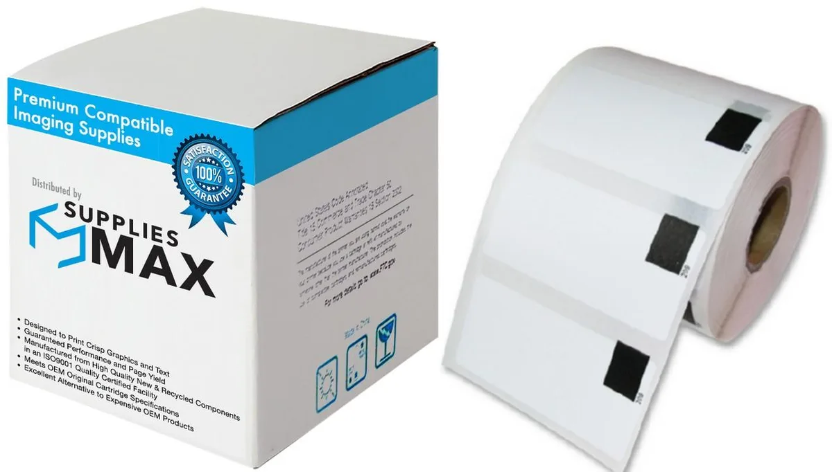 SuppliesMax SuppliesMax DK-1209 White Die-Cut Label Tape 1.1in x 2.4in — product photo
