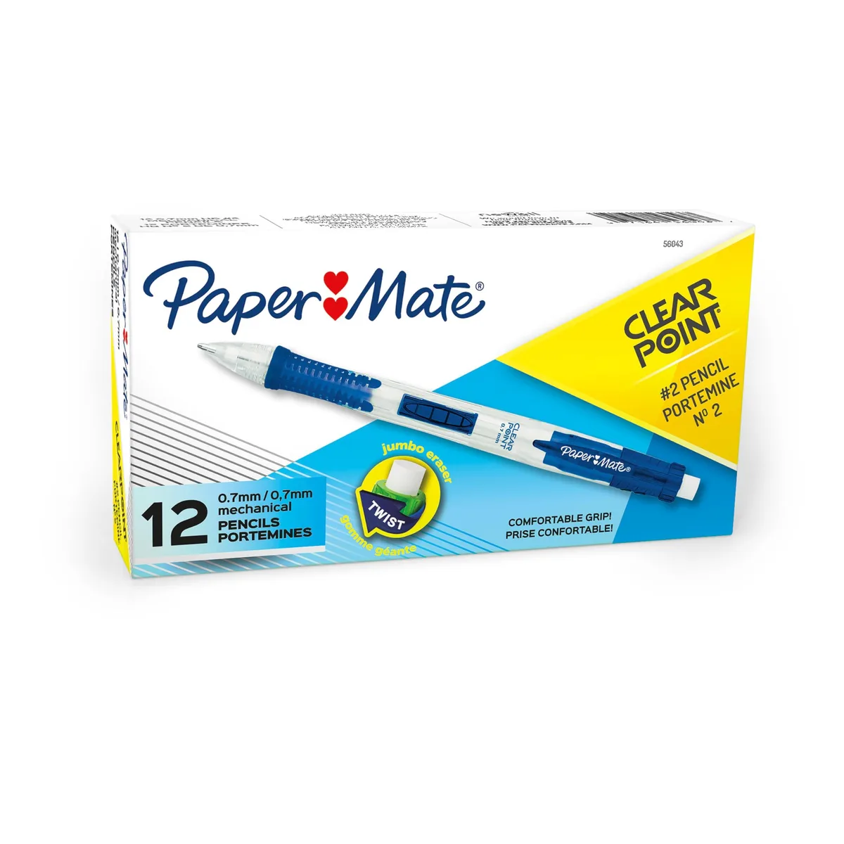Twelve blue plastic mechanical pencils with soft grips and jumbo erasers